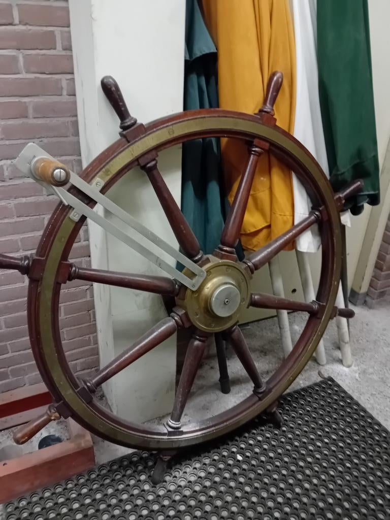 Houten Stuurwiel Boot mahonie en messing, Ophalen
