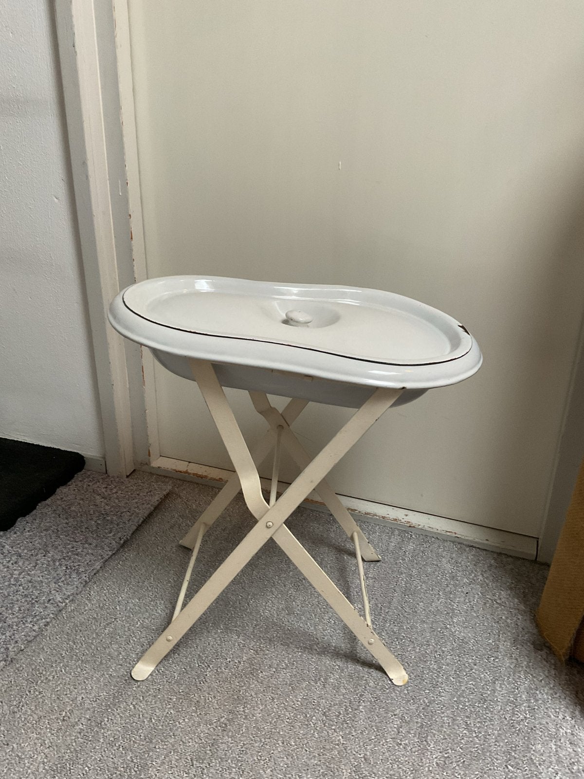 Vintage babybadje op inklapbaar onderstel, Antiek en Kunst, Ophalen of Verzenden