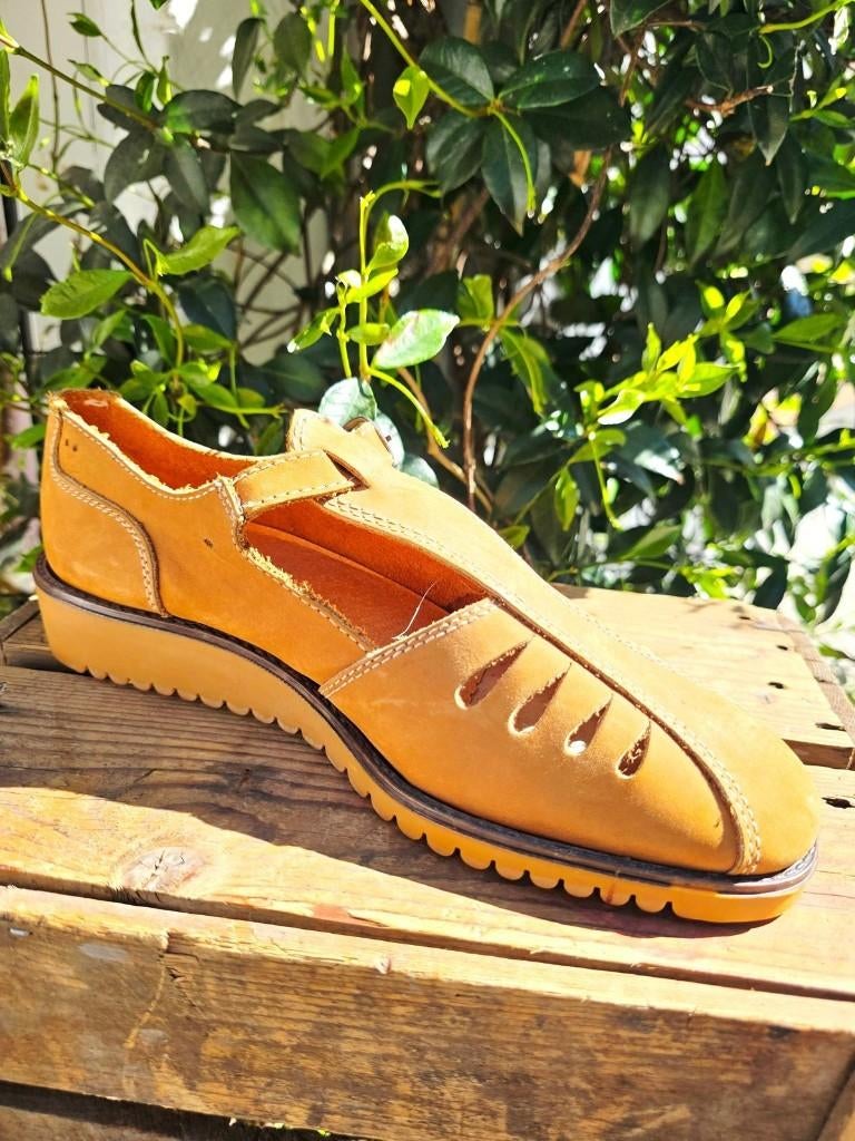 YV776: Brand New 70s Saxone Arendal Fisherman Sandals Shoes, Bruin, Unknown, Unknown, Nieuw