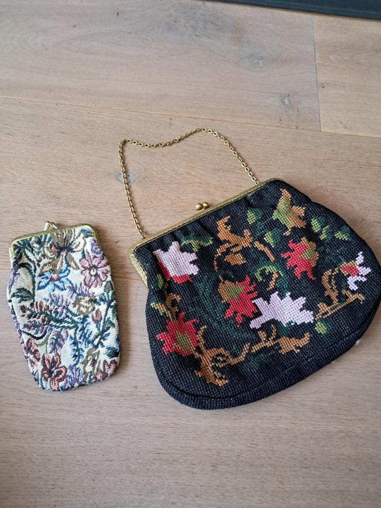 Needlepoint avondtas handtas brillenkoker jare 50 borduursel, Ophalen of Verzenden, Dames