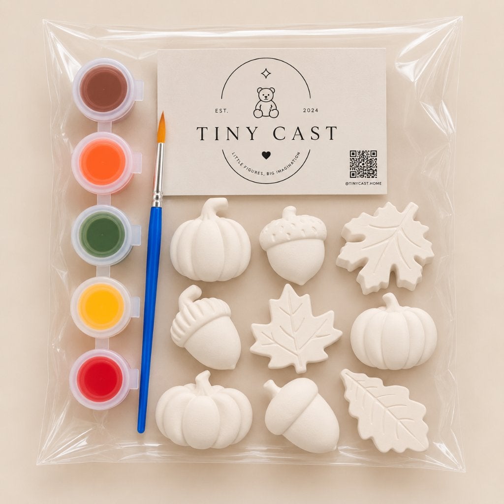 Tiny Cast Herfst DIY Schilderset –9 figuren met Verf & Kwast, Beschrijfbaar, Nieuw, Meerkleurig, Overige materialen