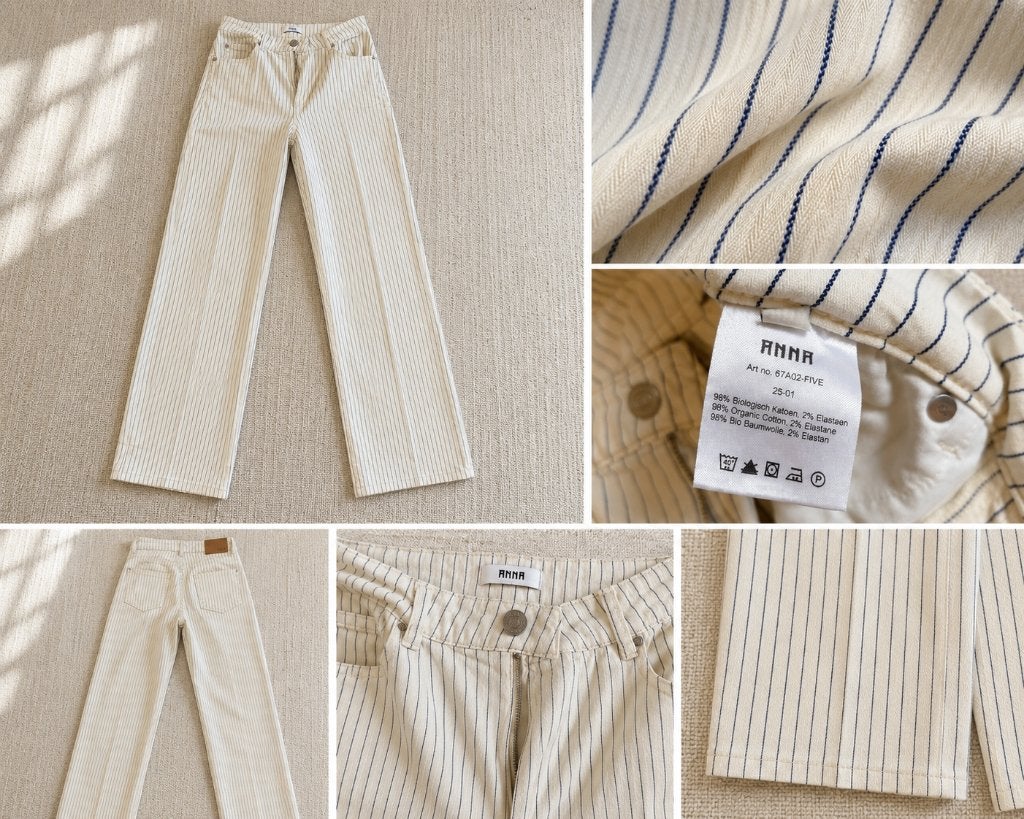 ANNA ecru krijtstreep broek, maar M, bio katoen, Kleding | Dames, Maat 38/40 (M), Anna van Toor, Beige, Ophalen of Verzenden