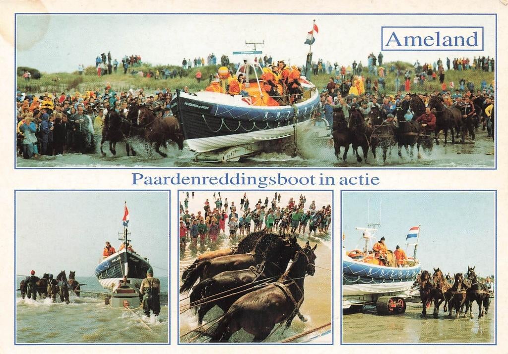 Ameland, Paardenreddingsboot in actie, Ophalen of Verzenden, 1980 tot heden, Gelopen, Waddeneilanden