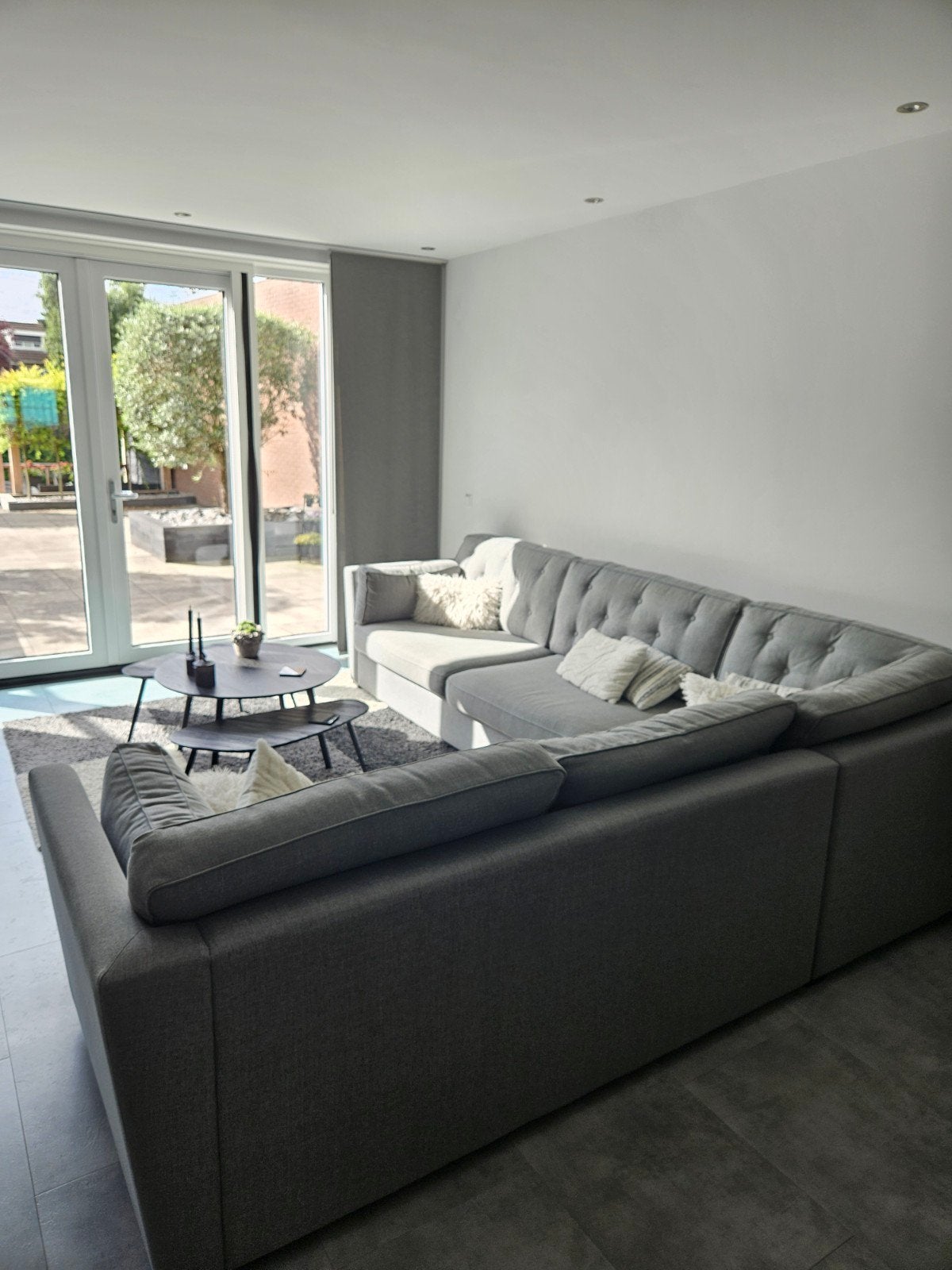 Mooie grote loungebank hoekbank grijs, Ophalen, Gebruikt, Vierpersoons of meer, Hoekbank