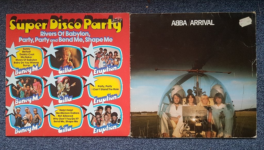 2 vinyl LP s: Abba (Arrival) + Super Disco Party (Boney M), LP, Gebruikt, Pop, Ophalen of Verzenden
