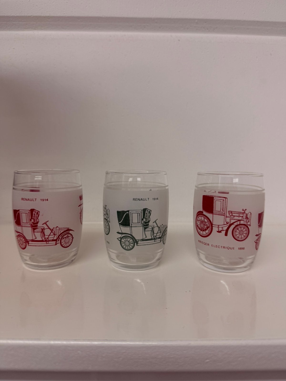 3 vintage glazen met oldtimers, Ophalen of Verzenden, Zo goed als nieuw, Frisdrankglas