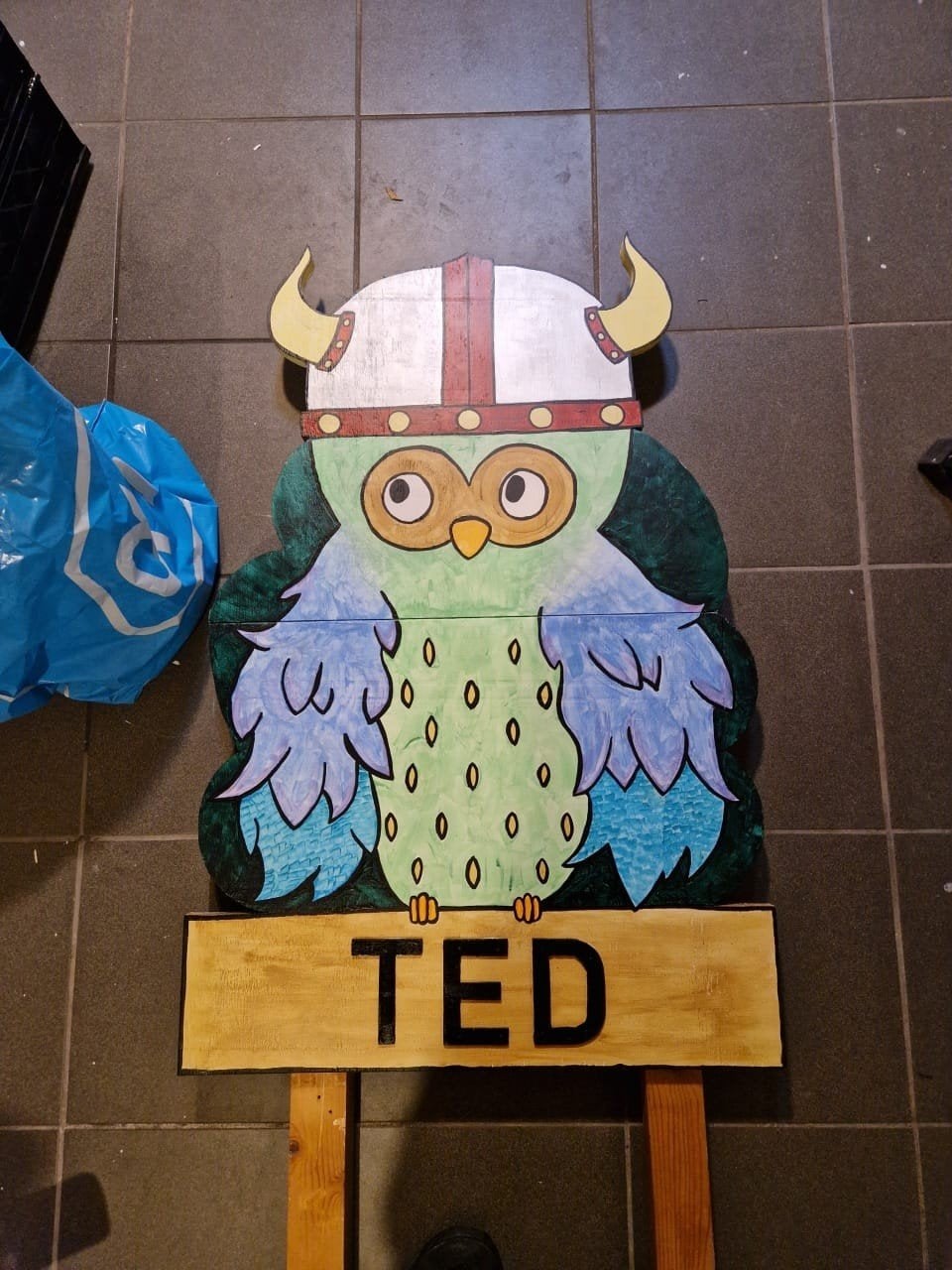 Geboortebord Uil met Viking Helm - Uniek en Handgemaakt, Ophalen