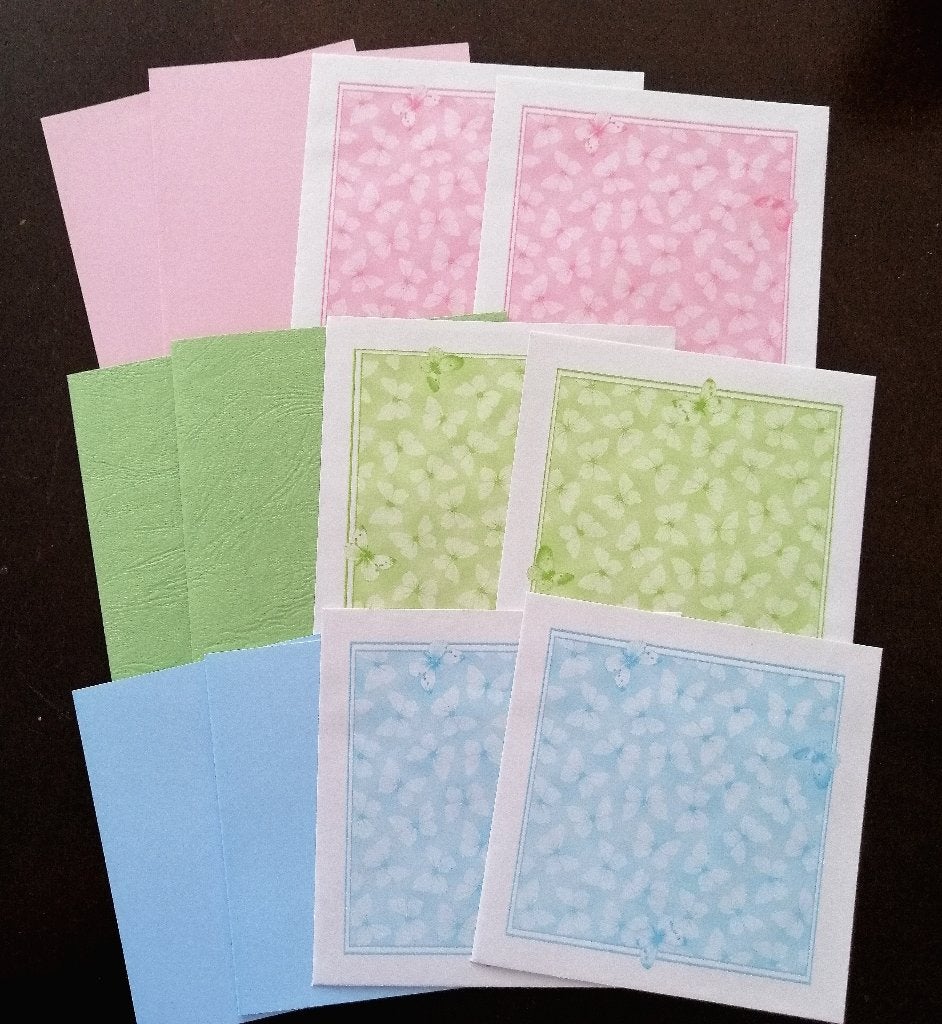 Dubbele blanco kaarten met enveloppen met leuke vlinderprint, Ophalen of Verzenden, Nieuw, Overige thema's, Blanco kaart of Basiskaart