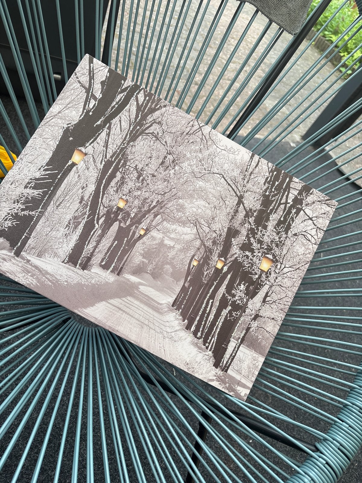 Schilderij Winterlandschap met Verlichte Lantaarns, Antiek en Kunst, Kunst | Schilderijen | Klassiek, Ophalen, Doek, Realistisch