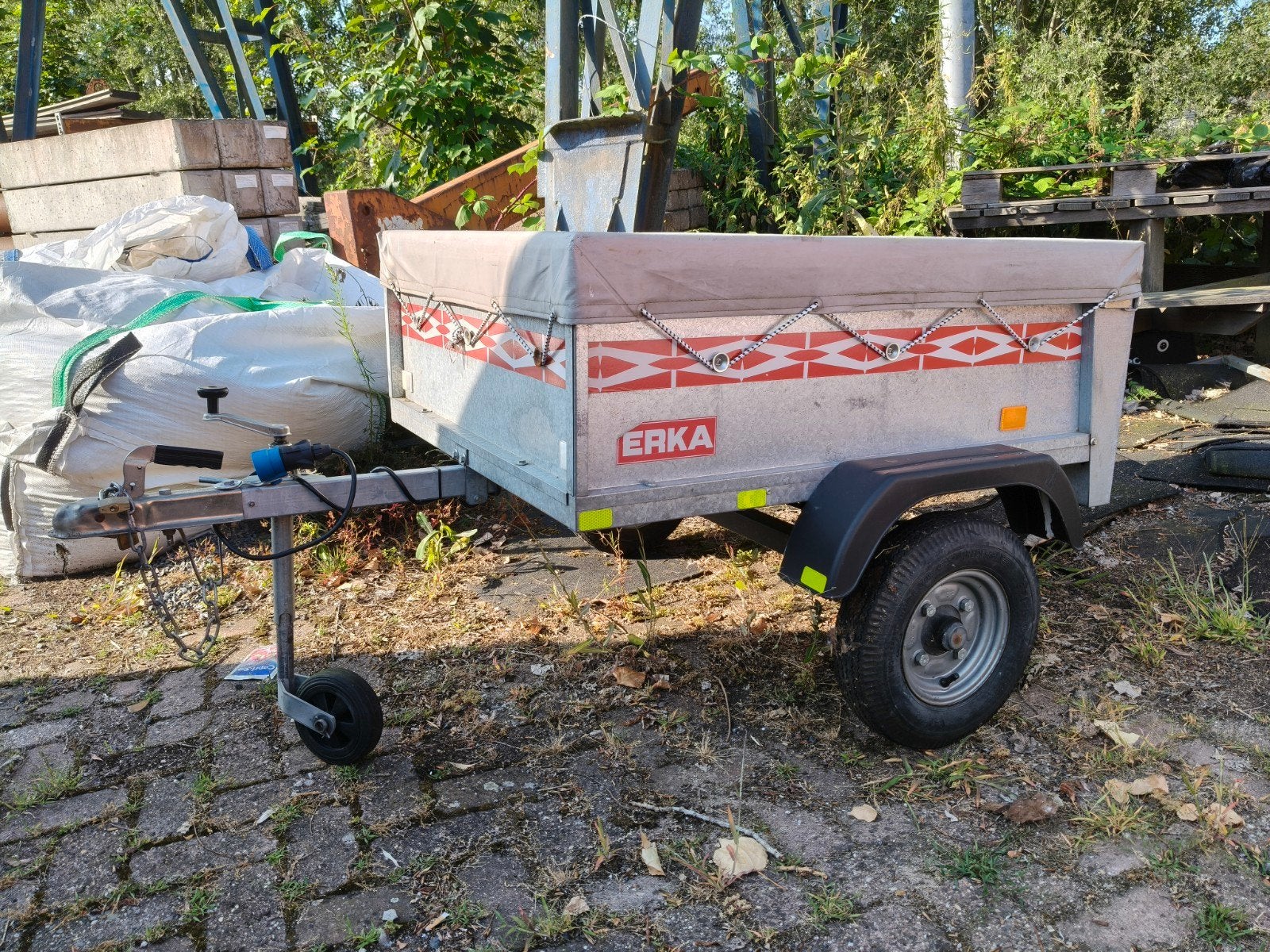 Erka aanhanger met dekzeil en reservewiel (110x95x30 cm), Ophalen, Gebruikt