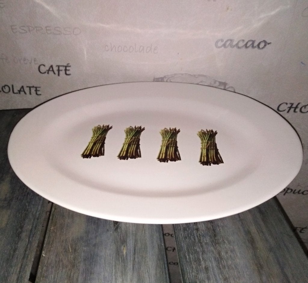 Asperge serveerschaaltje met asperge bosjes wit/groen, Ophalen, Gebruikt, Schaal of Schalen, Overige stijlen