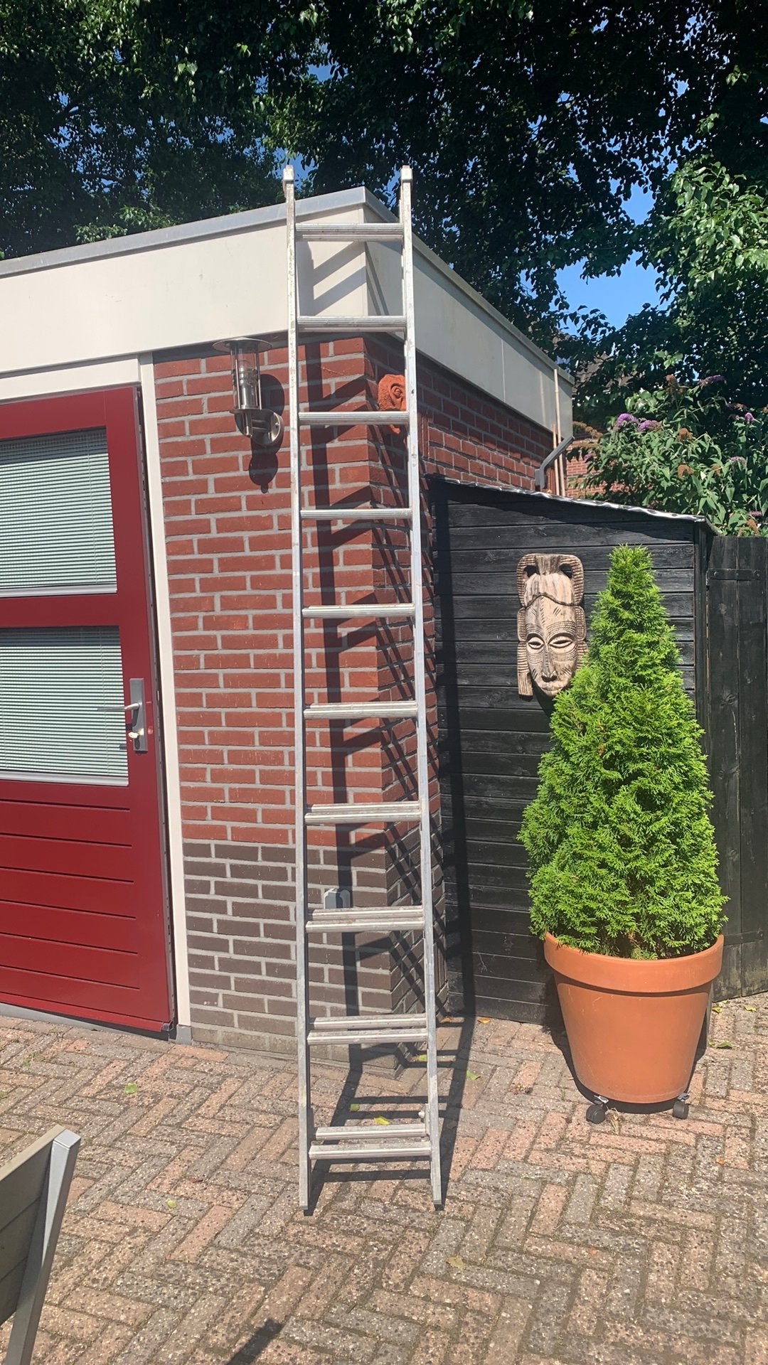 Aluminium ladder uitschuifbaar, 2 delen, gebruikt, Doe-het-zelf en Verbouw, Ladders en Trappen, Ophalen, Gebruikt, Ladder, Opvouwbaar of Inschuifbaar