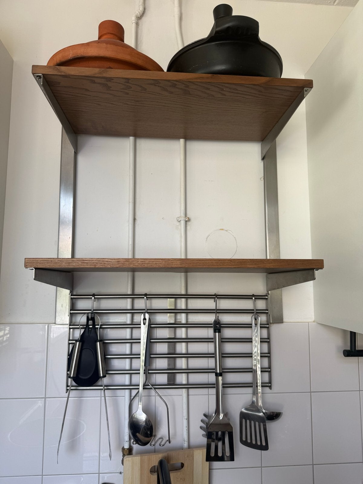 Metalen rek met houten planken, Ophalen, Zilver, Metaal, Overige merken