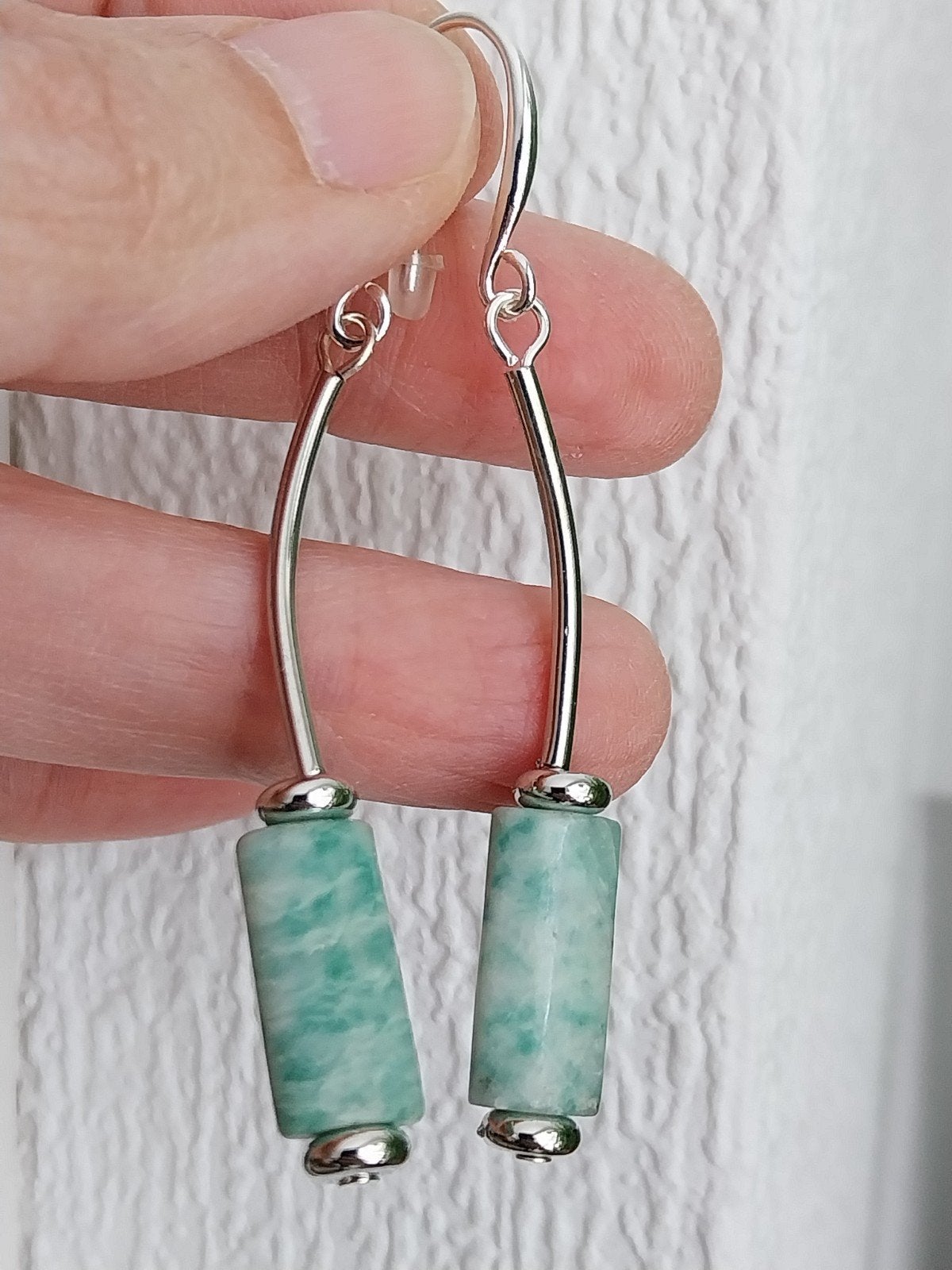 Groene Amazoniet oorbellen #25265, Sieraden, Tassen en Uiterlijk, Oorbellen, Hangers, Verzenden, Zo goed als nieuw, Met edelsteen