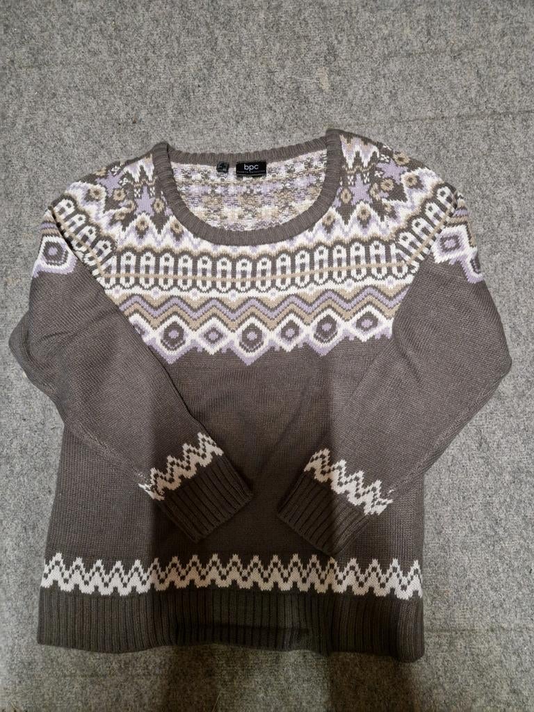 BONPRIX GRIJZE GEBREIDE NOORSE TRUI MET WIT/LILA MAAT 40/42, Kleding | Dames, Maat 38/40 (M), Bonprix, Nieuw, Ophalen of Verzenden