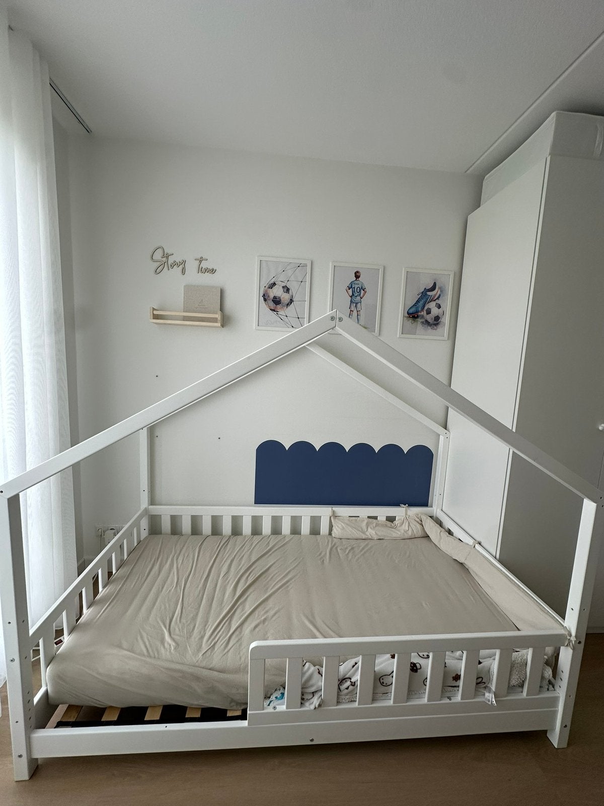 Montessori Kinderbed Vloerbed met Leuning - 190x100 cm, Ophalen, 85 tot 100 cm, Nieuw, Lattenbodem