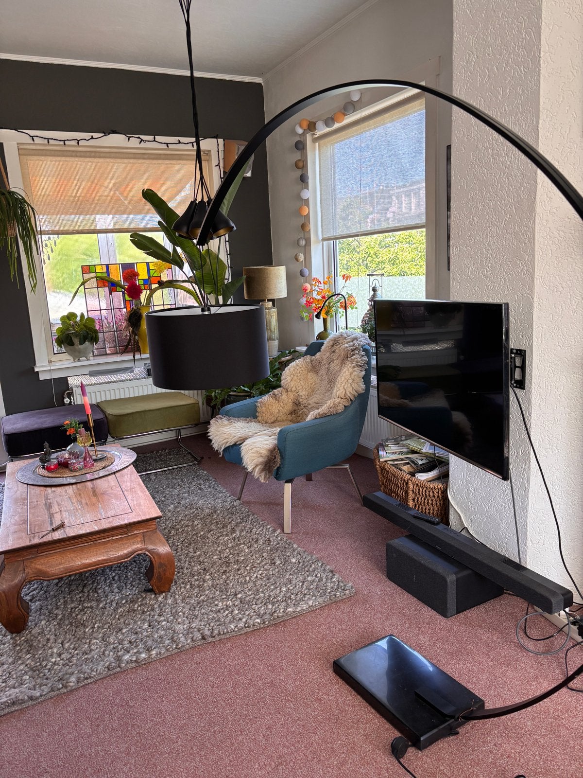 Grote booglamp met zwarte kap, Ophalen, Gebruikt, Metaal, Modern