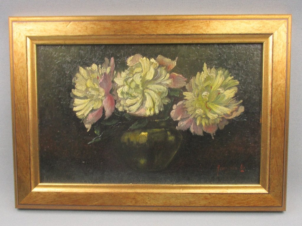 Bloemen stilleven Henri van Os (1880 - 1976 ), Bloemen, Paneel, Ophalen of Verzenden, Gesigneerd