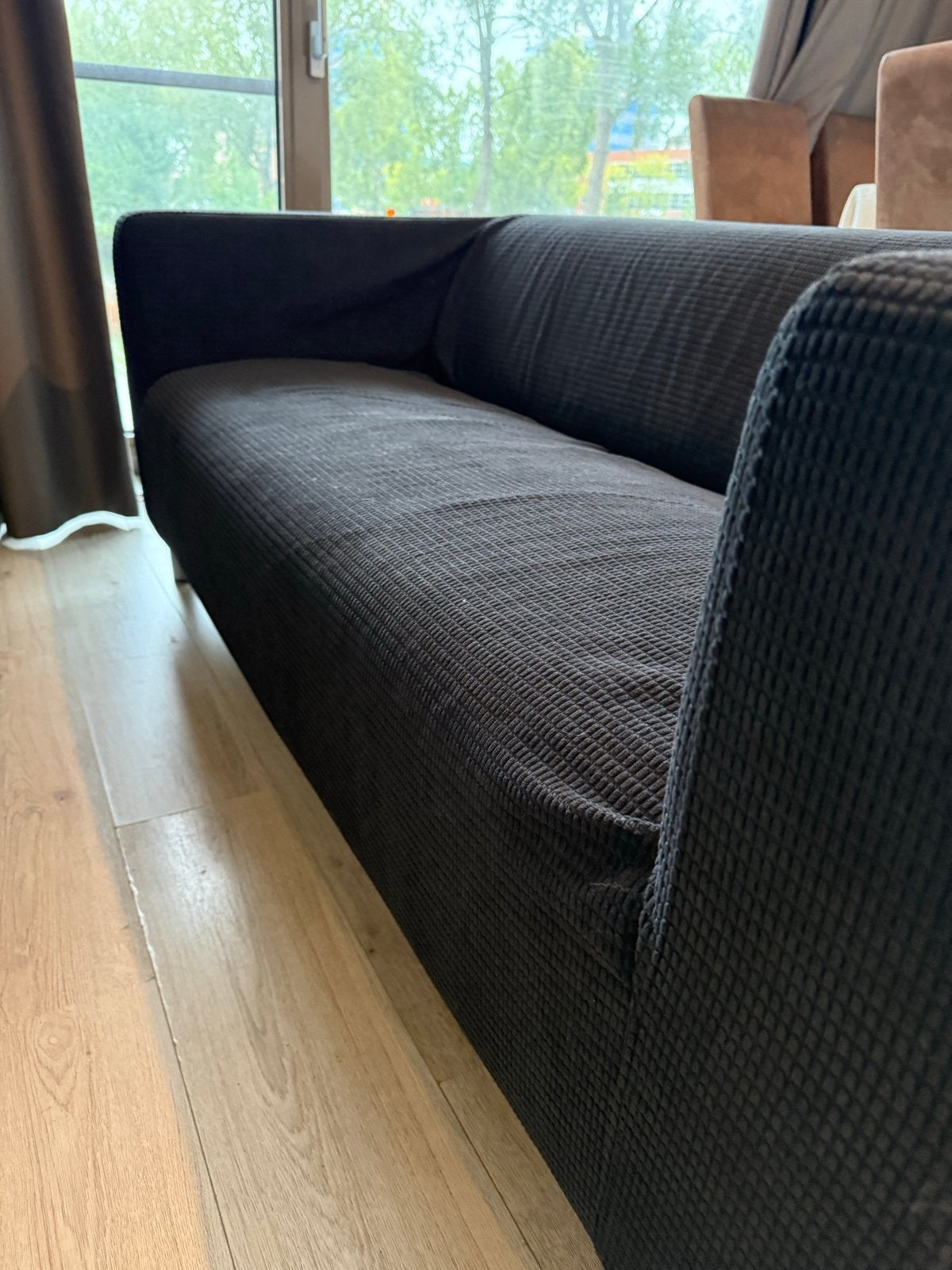 Donkergrijze bankhoes voor 2-3 persoonsbank met spare cover, Ophalen, Driepersoons, 75 tot 100 cm, Zo goed als nieuw