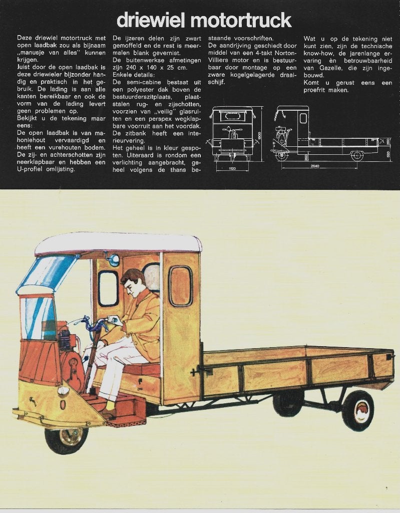 Gazelle driewieler motortruck folder sheet (A3531), Verzenden, Zo goed als nieuw, Vrachtwagen