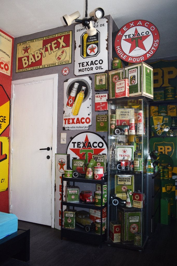 gezocht emaillebord olie blik reclamebord texaco 1920 1930, Ophalen, Gebruikt, Reclamebord