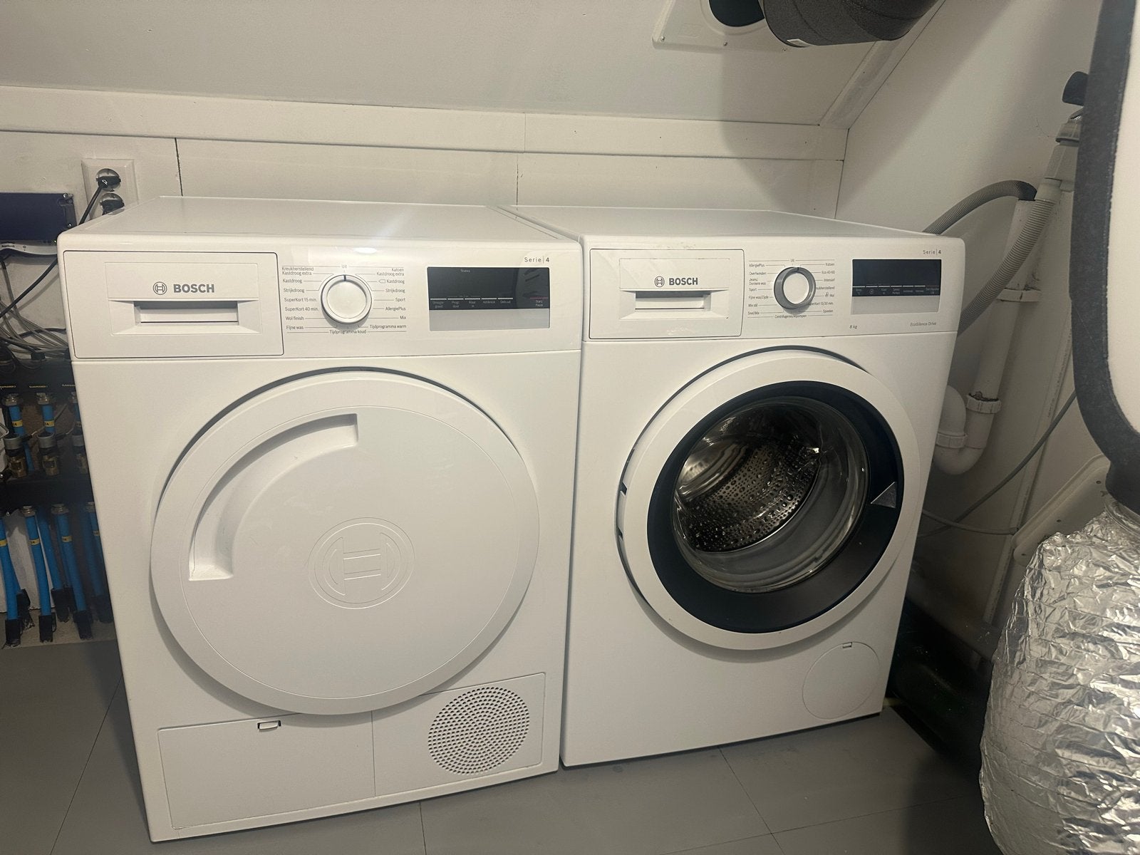 Bosch Serie 4 Wasmachine WAN28275NL en Droger WTN83202NL, Witgoed en Apparatuur, Wasdrogers, Ophalen, 6 tot 8 kg, Zo goed als nieuw