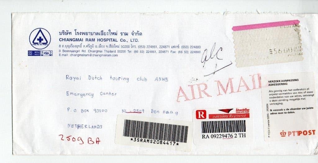 Envelop Thailand naar Nederland - Chiangmai Ram Hospital, Ophalen of Verzenden, Envelop