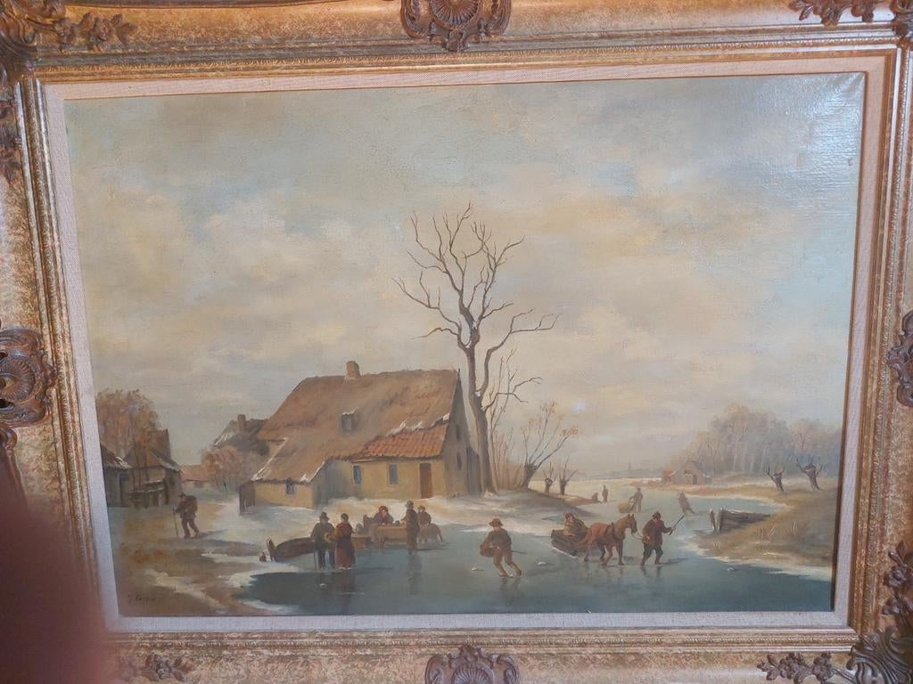 Oud Hollands Wintertafereel Schilderij - Gesigneerd, Ophalen of Verzenden