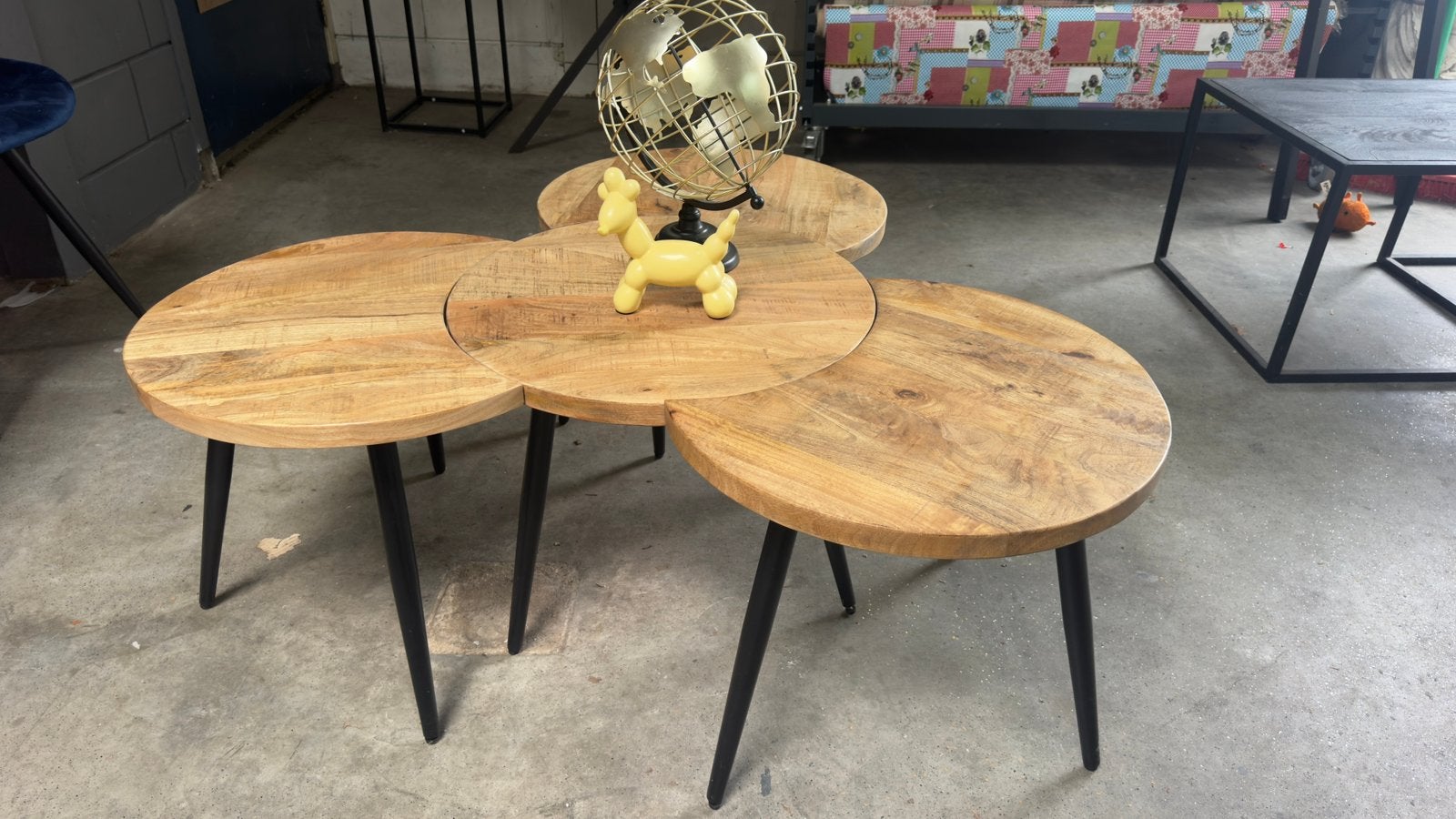 Salontafel Set 4 delig mangohout 3 cm dik – Nu €100 | OP=OP, 50 tot 100 cm, Rond, Nieuw, Overige materialen