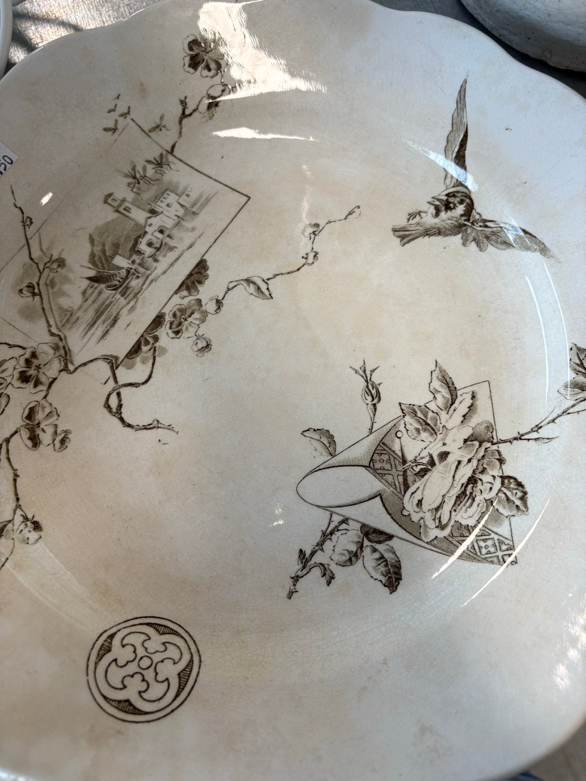 Antiek decoratief bord met vogel- en bloemmotief, Antiek en Kunst, Ophalen of Verzenden