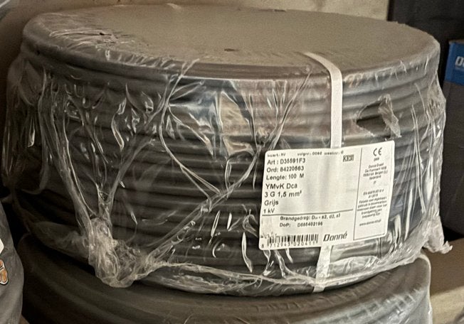 Nieuwe rol YMvK Dca 3G1,5mm2 grijs, Doe-het-zelf en Verbouw, Ophalen, Nieuw, Overige merken, Kabel of Snoer