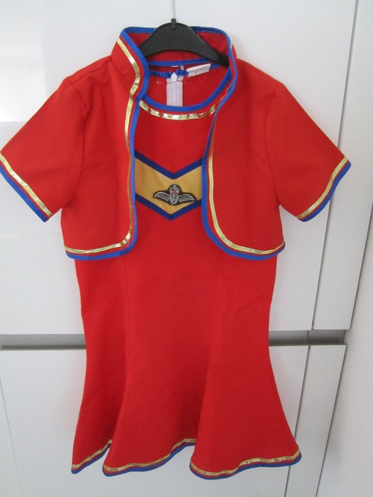 Carnaval/Musical 3-delig stewardess pakje maat 140., Ophalen of Verzenden, Zo goed als nieuw, 134 t/m 140, Meisje