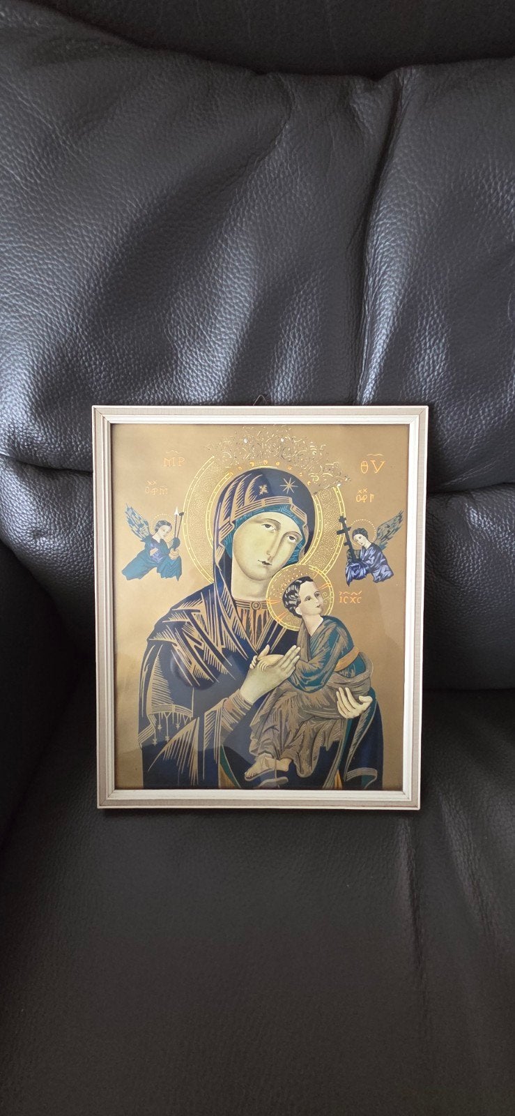 Oude religieuze icoon van Maria met kindje Jezus, Antiek en Kunst, Antiek | Religie, Ophalen