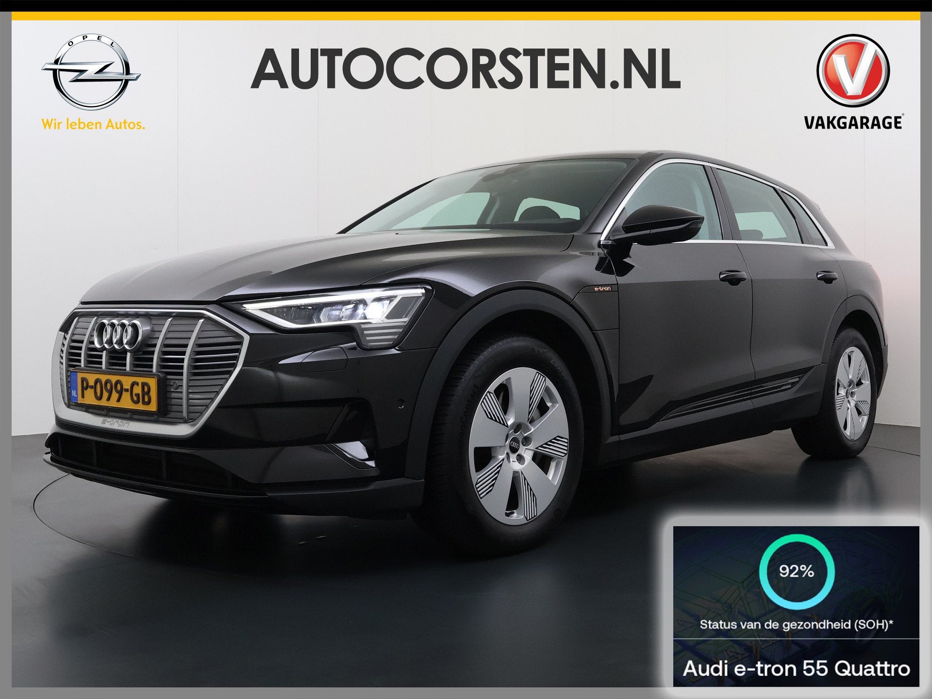 Audi e-tron 55 Quattro 408pk 95kWh SOH 92% Luchtvering LED N, Auto's, Automaat, 131 €/maand, Stof, Zwart