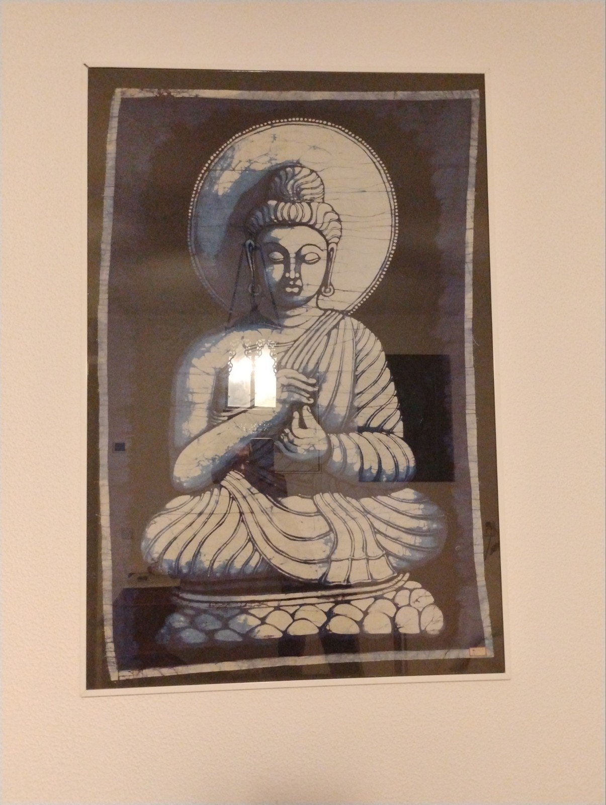 Ingelijst batik doek met Boeddha - 94x63cm, Ophalen