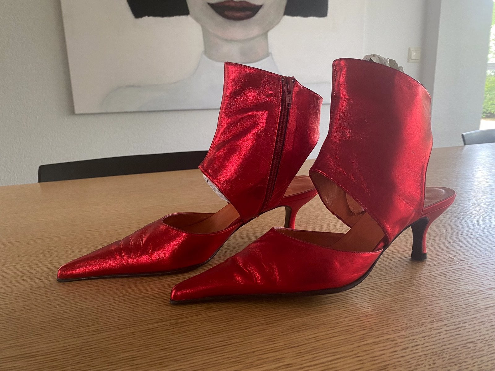 Metallic Rode Italiaanse Slingback Pumps - Maat 39, Ophalen of Verzenden, Zo goed als nieuw, Rood, Pumps