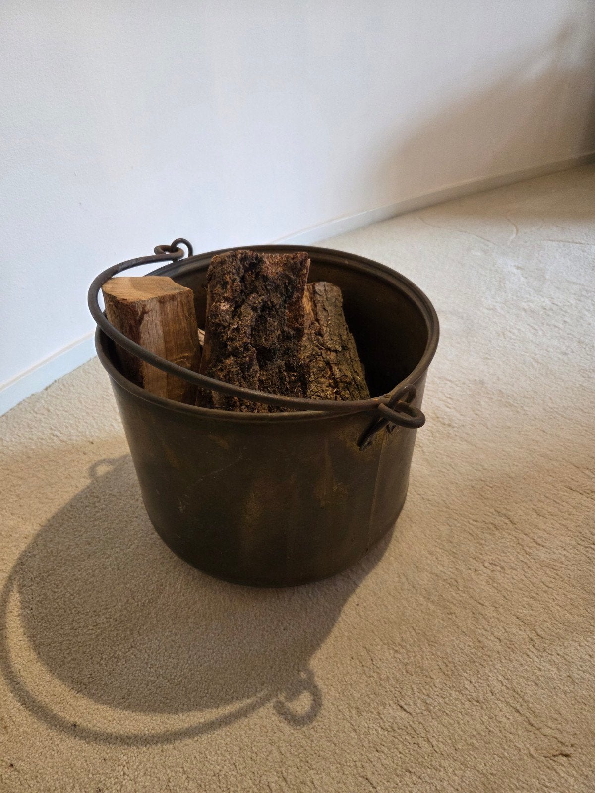 Antieke Koperen Houtketel - Ø 32cm, H 26cm, Ophalen, Koper