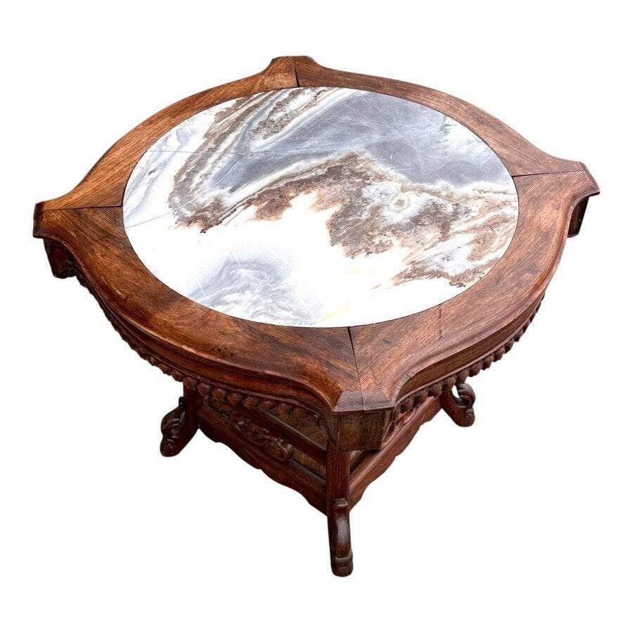 19e eeuwse Chinese tafel met marmeren blad, Antiek en Kunst, Antiek | Meubels | Tafels, Ophalen of Verzenden