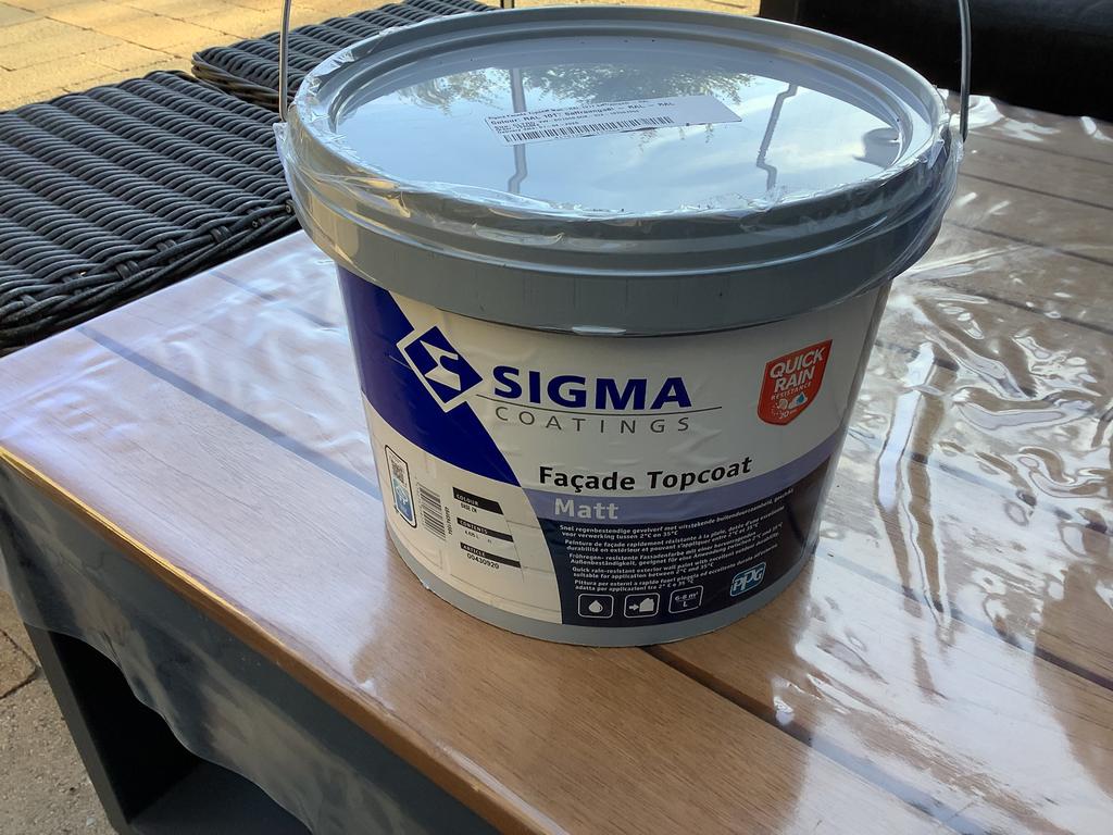 5 liter buiten verf Sigma Facade Topcoat matt Ral 1017, Ophalen of Verzenden, Zo goed als nieuw, Wit