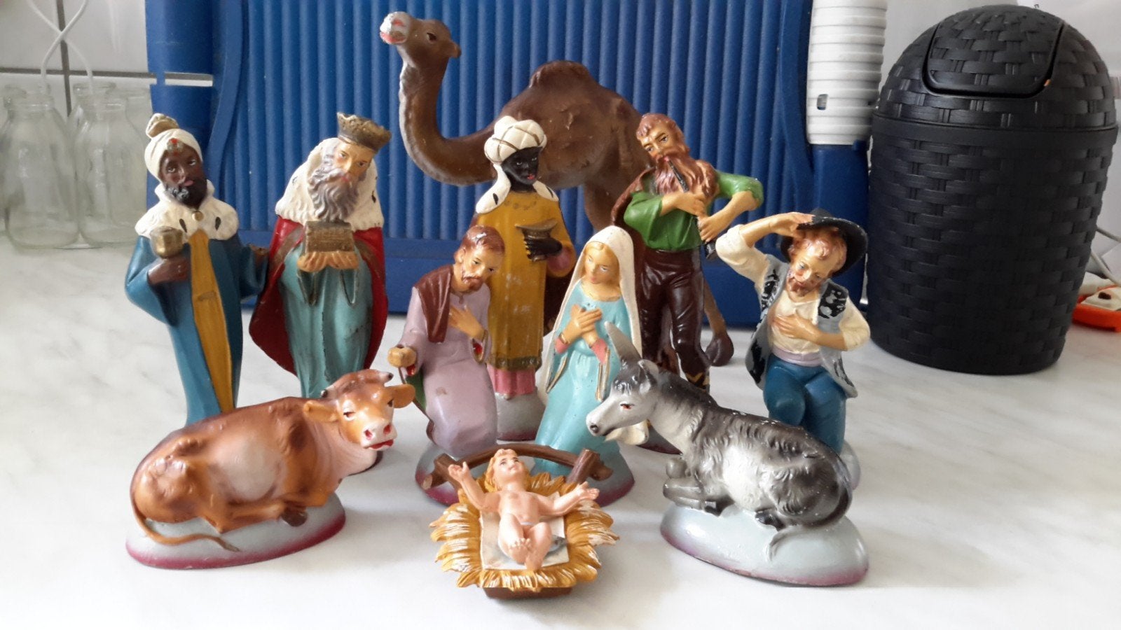 Antiek Papier Mache apart Kerstgroep kameel uit Italy., Ophalen of Verzenden