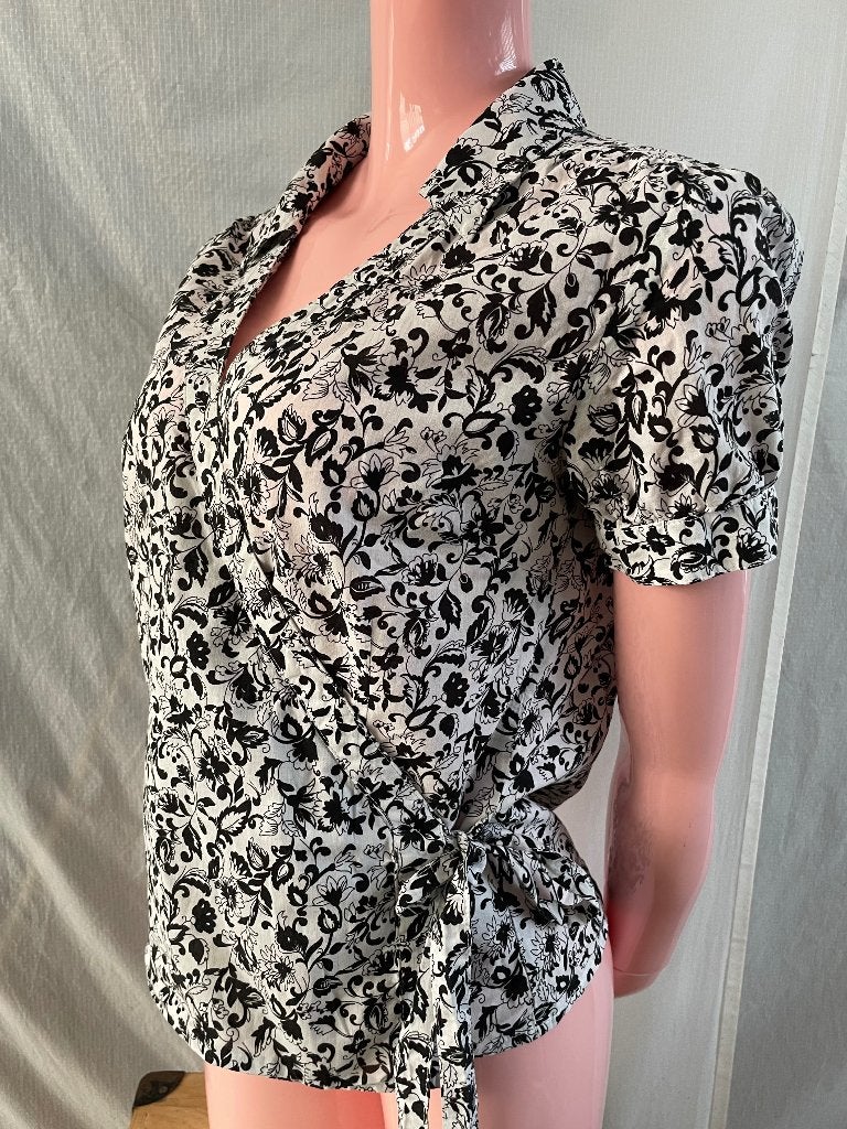 C&A overslag blouse bloemenprint 100% katoen, maat 38/40, Maat 38/40 (M), Zwart, Ophalen of Verzenden, Zo goed als nieuw