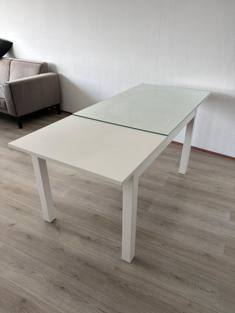 Mooi witte uitschuifbare eettafel, 150 tot 200 cm, Rechthoekig, 50 tot 100 cm, Ophalen of Verzenden