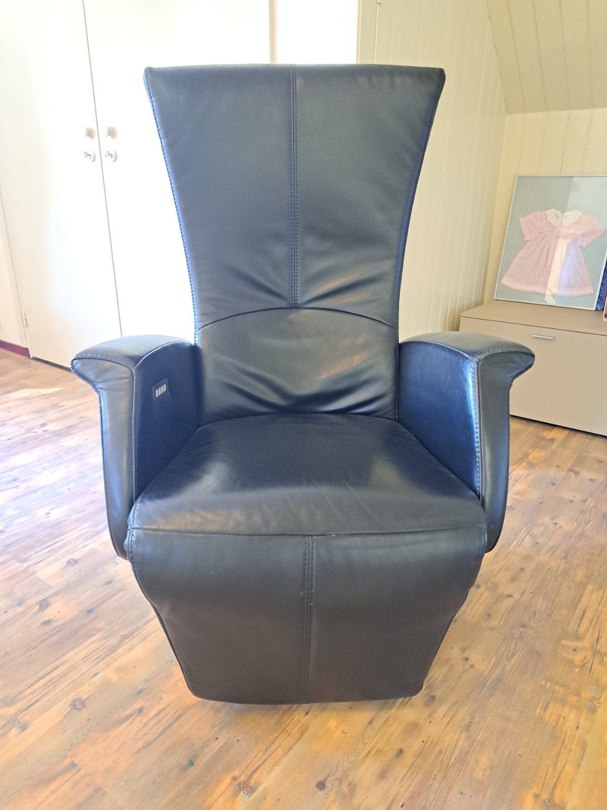 Zwarte leren relaxfauteuil - geen oplader, Huis en Inrichting, Fauteuils, Ophalen of Verzenden, 75 tot 100 cm, Modern, Relaxfauteuil