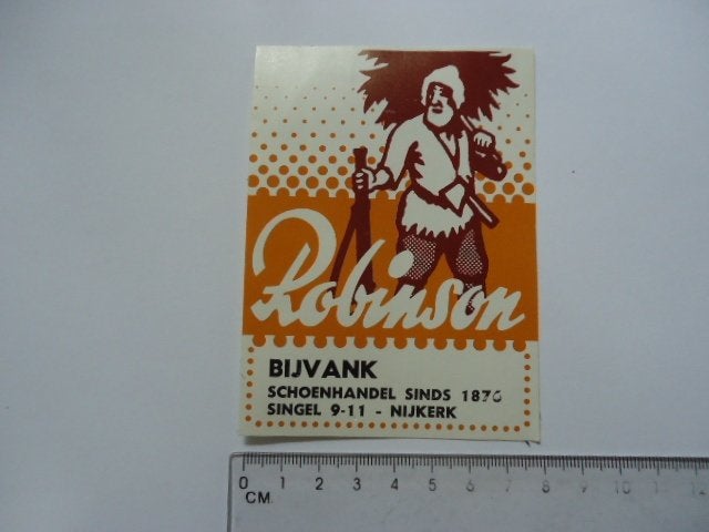 sticker oud NIJKERK Robinson BIJVANK schoenen vintage, Verzenden, Zo goed als nieuw, Bedrijf of Vereniging