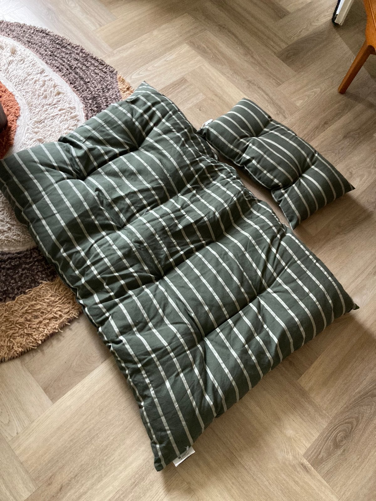 Palletkussen met rugkussen groen gestreept/ set 2, Ophalen of Verzenden, Gebruikt