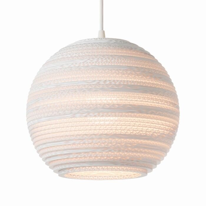 Witte bolvormige hanglamp van gerecycled karton, Overige materialen, Modern, Duurzaam, Scandinavisch, Zo goed als nieuw, E27 (groot)