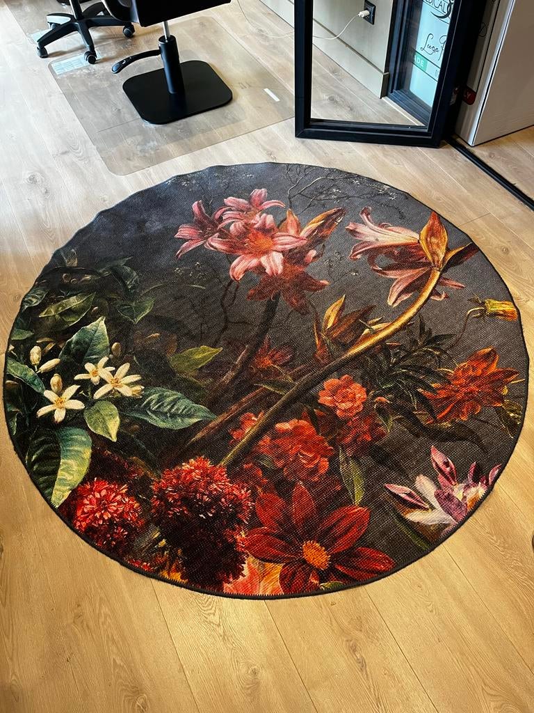 Rond vloerkleed met bloemen, Ø 120 cm, Ophalen, 100 tot 150 cm, Groen, Rond
