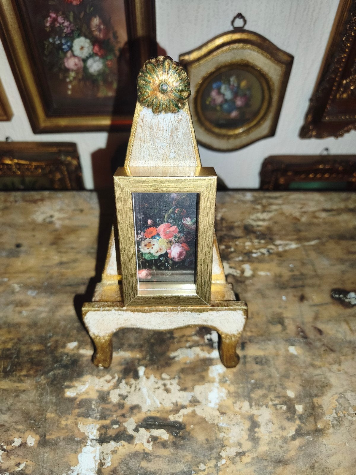 oud schilderijtje schilderij lijst stilleven bloemen Y43, Ophalen of Verzenden