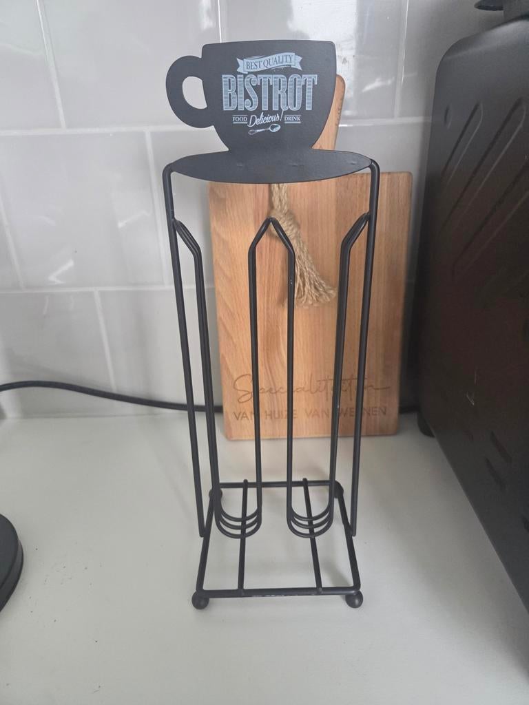 Zwarte metalen koffiecups houder met 'Bistrot' design, Ophalen, Nieuw