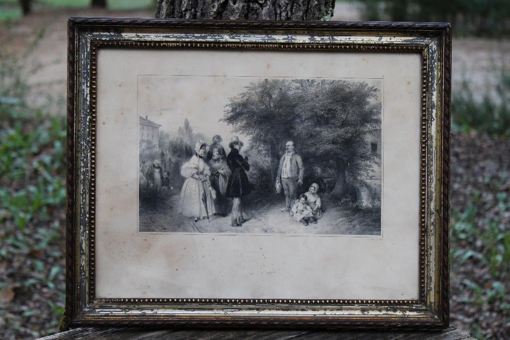 Brocante - Litho in antieke lijst, Jean-Baptiste Madou!, Ophalen